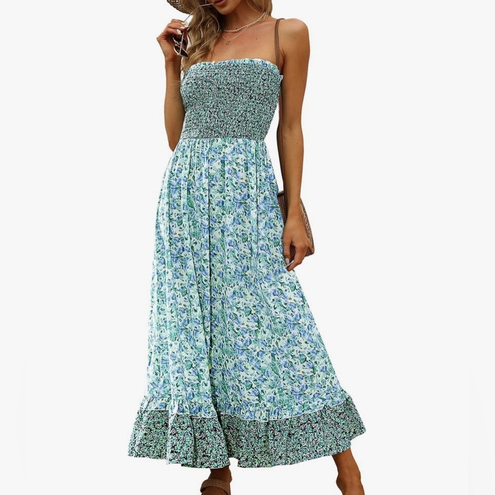 Kojooin Strapless Floral Maxi Dress